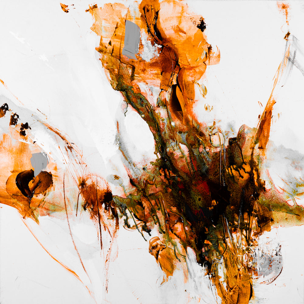Limited fine art abstract canvas with rich orange and brown brushstrokes, showcasing gallery-level craftsmanship and quality. - Inner Energy 1/#612/A - Abstract, Color, Oranges, Prints, Subject Matter