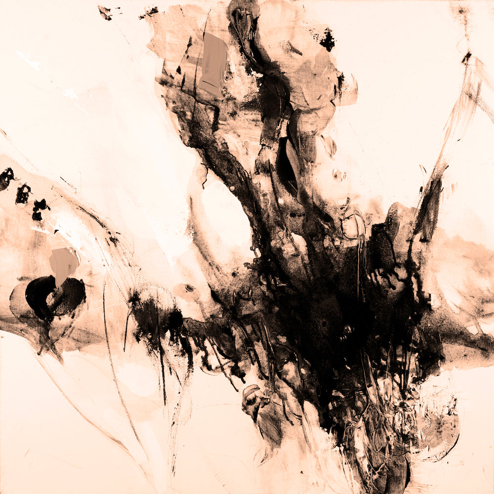 Sepia-toned abstract fine art on canvas, rich fluid forms with dynamic black ink strokes, gallery-level craftsmanship. - Inner Energy 1/#612/E - Abstract, Color, Prints, Sepia, Subject Matter