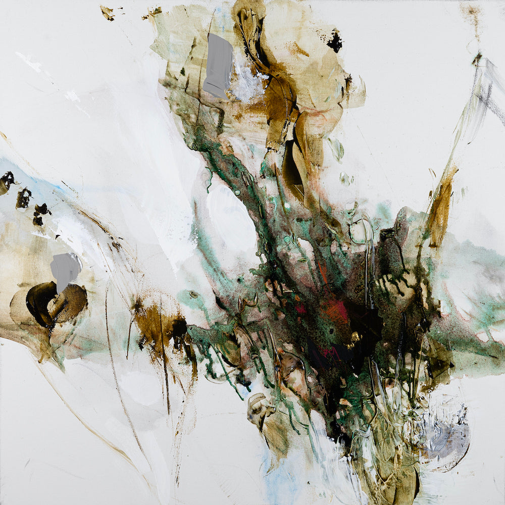 Abstract fine art piece with rich earth tones, flowing brushstrokes, and dynamic organic forms on textured canvas,. - Inner Energy 1/AP/#612 - Abstract AP, Artist Proofs, Rolled Canvas