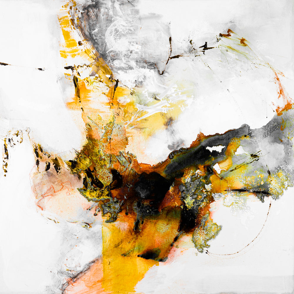 Abstract fine art canvas with rich oranges, blacks, and grays blending in dynamic, textured layers showcasing expert. - Inner Energy 2/#613/A - Abstract, Color, Oranges, Prints, Subject Matter