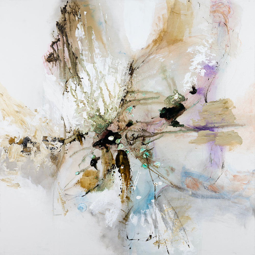 Abstract fine art canvas with rich beige, brown, and soft violet brushstrokes, showcasing gallery-level craftsmanship and. - Inner Energy 4/AP/#615 - Abstract AP, Artist Proofs, Rolled Canvas