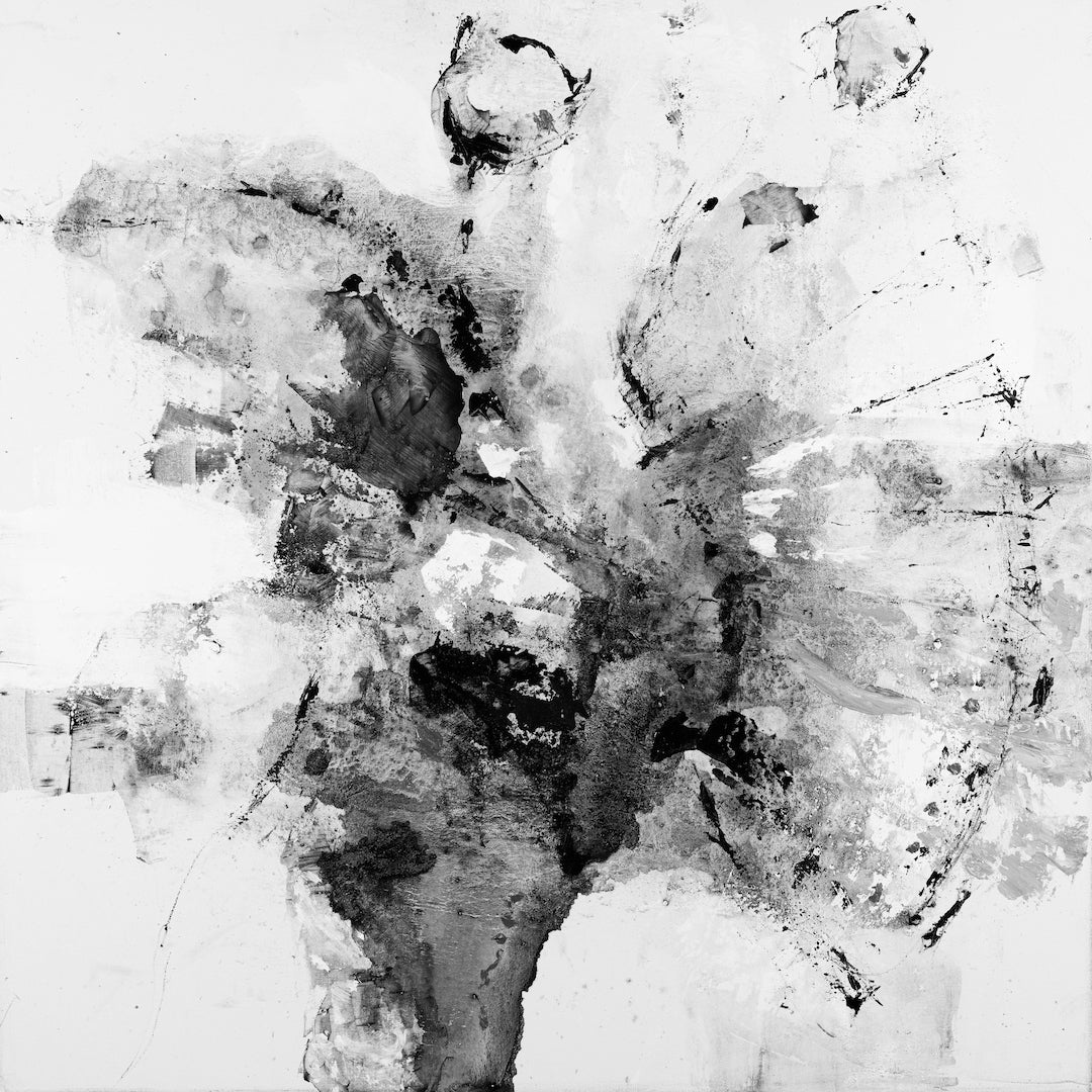 Abstract black and white fine art canvas featuring dynamic brushstrokes and rich textures with gallery-level craftsmanship. - Inner Energy 5/#616/E - Abstract, Black & White, Color, Prints, Subject Matter