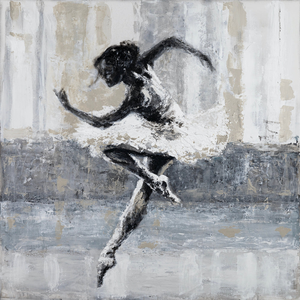 Limited fine art canvas featuring a dynamic ballerina mid-leap in rich black and white tones, showcasing gallery-level. - Ballerina Finesse/AP/#622 - Artist Proofs, Dancers AP, Figurative AP, Rolled Canvas