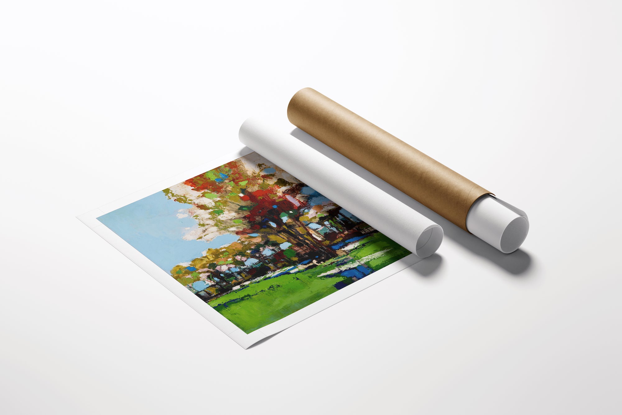 Rolled canvas fine art print featuring vibrant park landscape with lush greenery, rich autumnal trees, and bright blue sky,. - Park Paris/AP/#625 - Artist Proofs, Landscape AP, Rolled Canvas