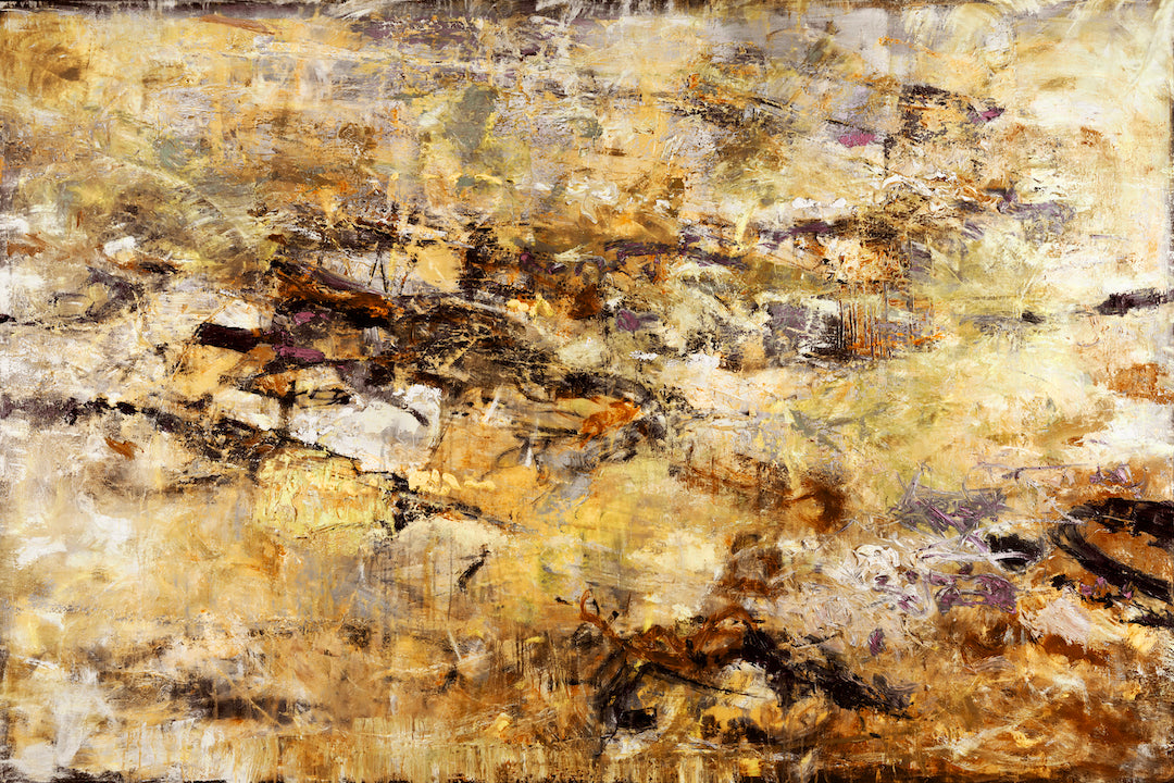 Gallery-level abstract fine art print with rich oranges and yellows, showcasing textured craftsmanship on canvas. - Echoes/#640/B - Abstract, Color, Oranges, Prints, Subject Matter, Yellows