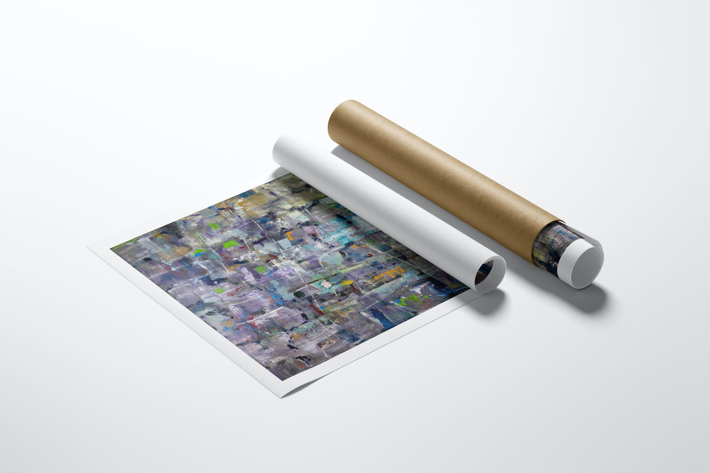 Rolled limited edition fine art canvas featuring rich abstract diamond pattern in blue, purple, and grey tones with visible. - Crazy Diamond/AP/#641 - Abstract AP, Artist Proofs, Rolled Canvas