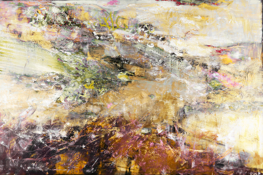 Limited fine art canvas featuring rich abstract layers of oranges, yellows, and subtle grays with dynamic brushwork and. - Astronomy Domine/#642/A - Abstract, Color, Oranges, Prints, Subject Matter, Yellows