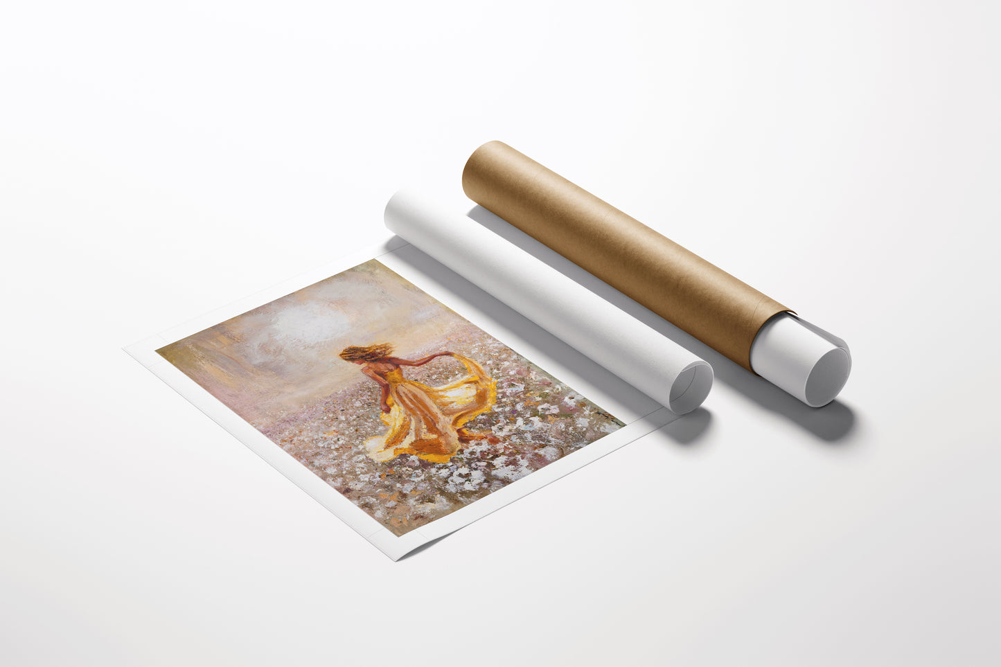 Gallery-level fine art print on smooth canvas featuring rich, warm floral figurative design, accompanied by brown and white. - Blossom/AP/#648 - Artist Proofs, Figurative AP, Floral AP, Landscape AP, Rolled Canvas