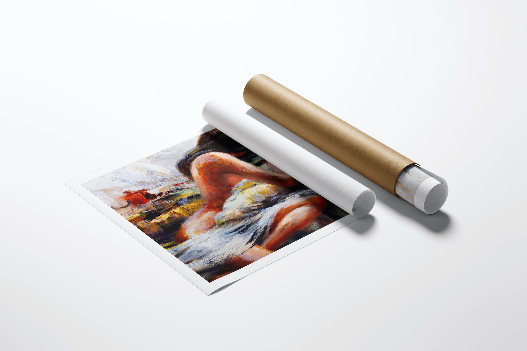 Rolled fine art canvas print titled Lost in a Moment/AP/#65 with rich colors and gallery-level craftsmanship, shown beside a . - Lost in a Moment/AP/#65 - Artist Proofs, Figurative AP, Rolled Canvas