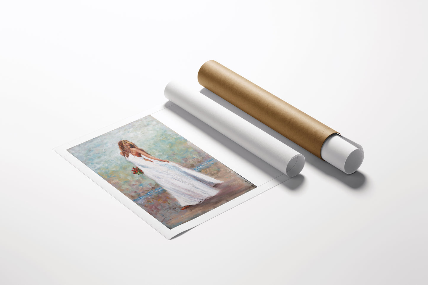 Limited fine art print of a woman in a white dress on textured canvas, high-quality craftsmanship with rolled canvas tubes. - Nature's Beauty/AP/#669 - Artist Proofs, Figurative AP, Rolled Canvas