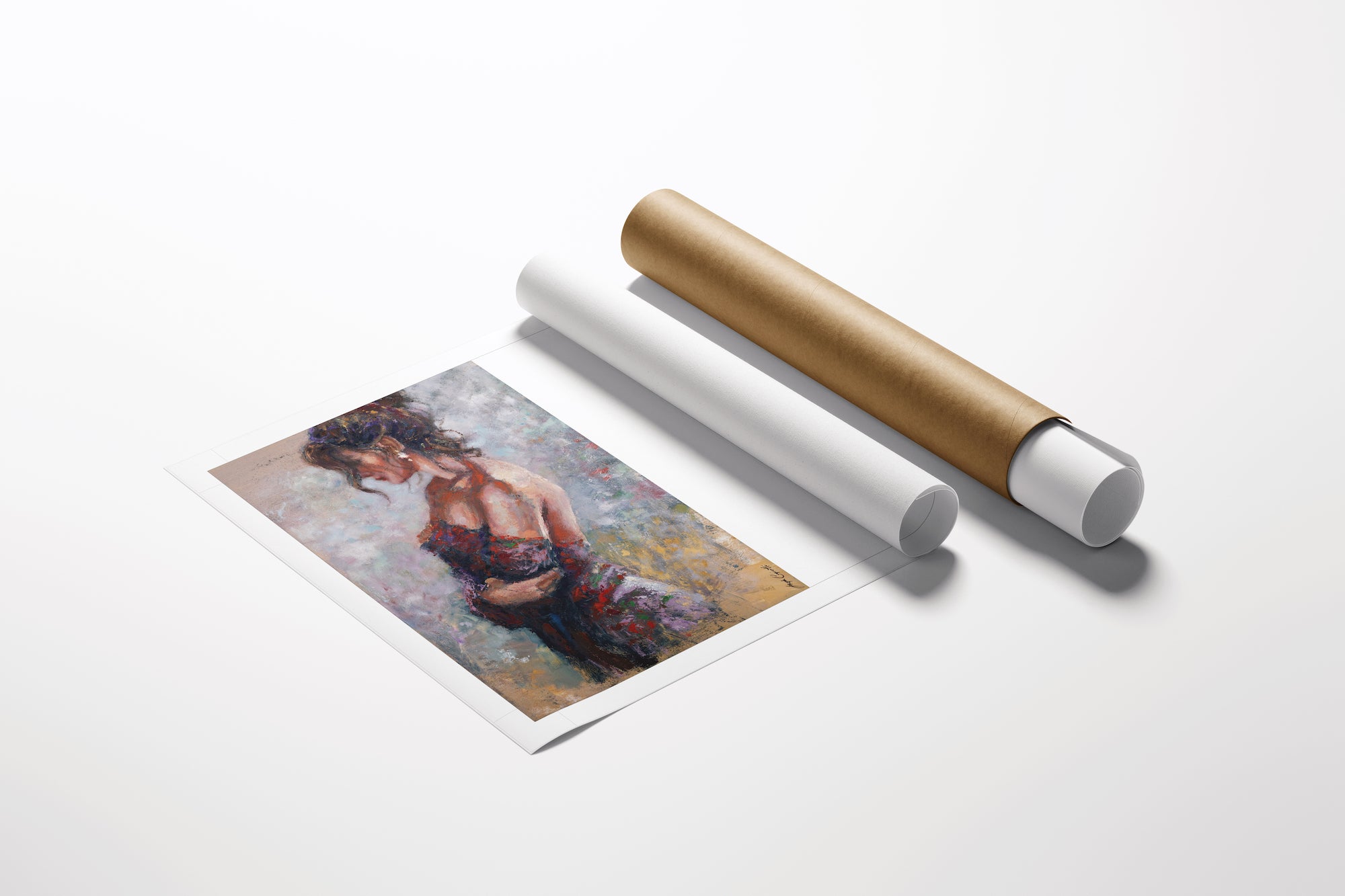 Limited edition fine art rolled canvas and paper with rich, gallery-level figurative painting showcasing expert. - Embraced in Color/AP/#670 - Artist Proofs, Figurative AP, Rolled Canvas