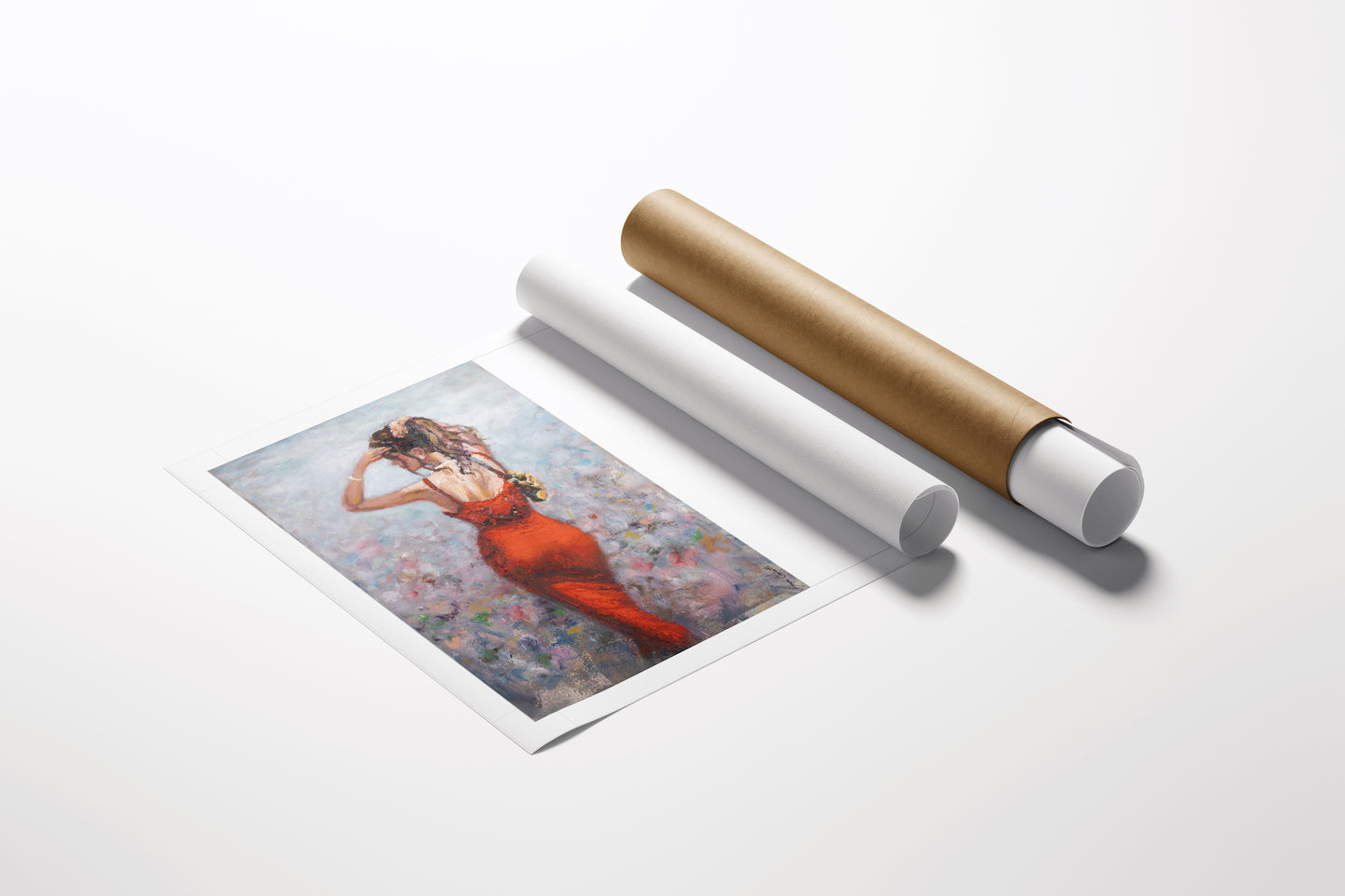 Limited edition fine art print titled Red Scarlett/AP/#673, featuring a rich, gallery-level figurative painting of a woman. - Red Scarlett/AP/#673 - Artist Proofs, Figurative AP, Rolled Canvas