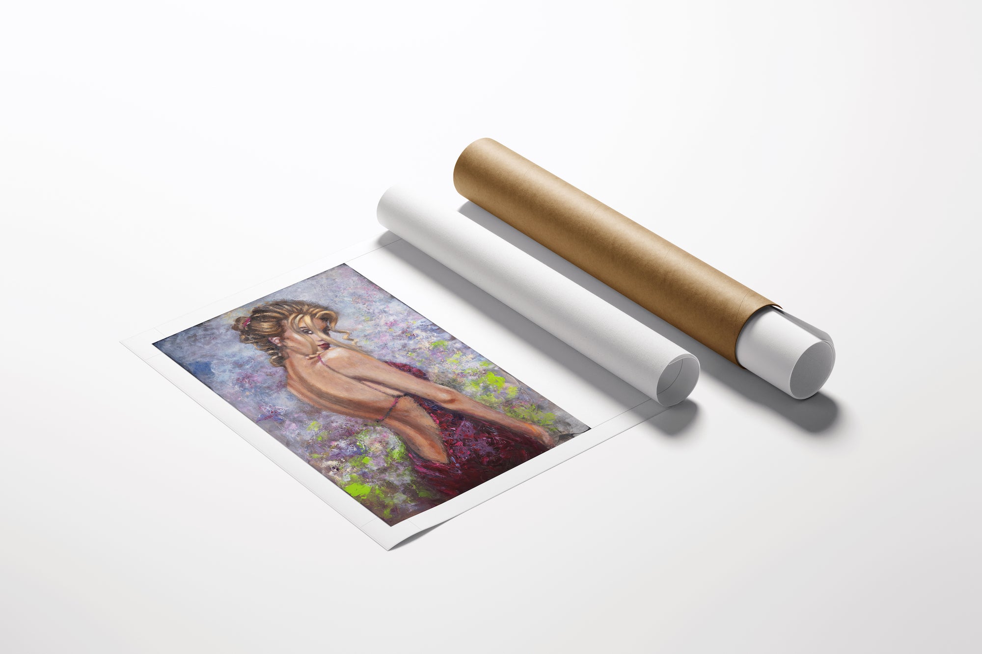 Limited fine art figurative AP print with rich, detailed craftsmanship on smooth, gallery-level rolled canvas, displayed. - At a Glimpse/AP/#687 - Artist Proofs, Figurative AP, Rolled Canvas